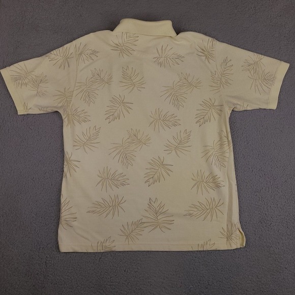 Geoffrey Beene Polo Shirt Mens XL Yellow Beige Striped Hawaiian Short Sleeve - Picture 2 of 13